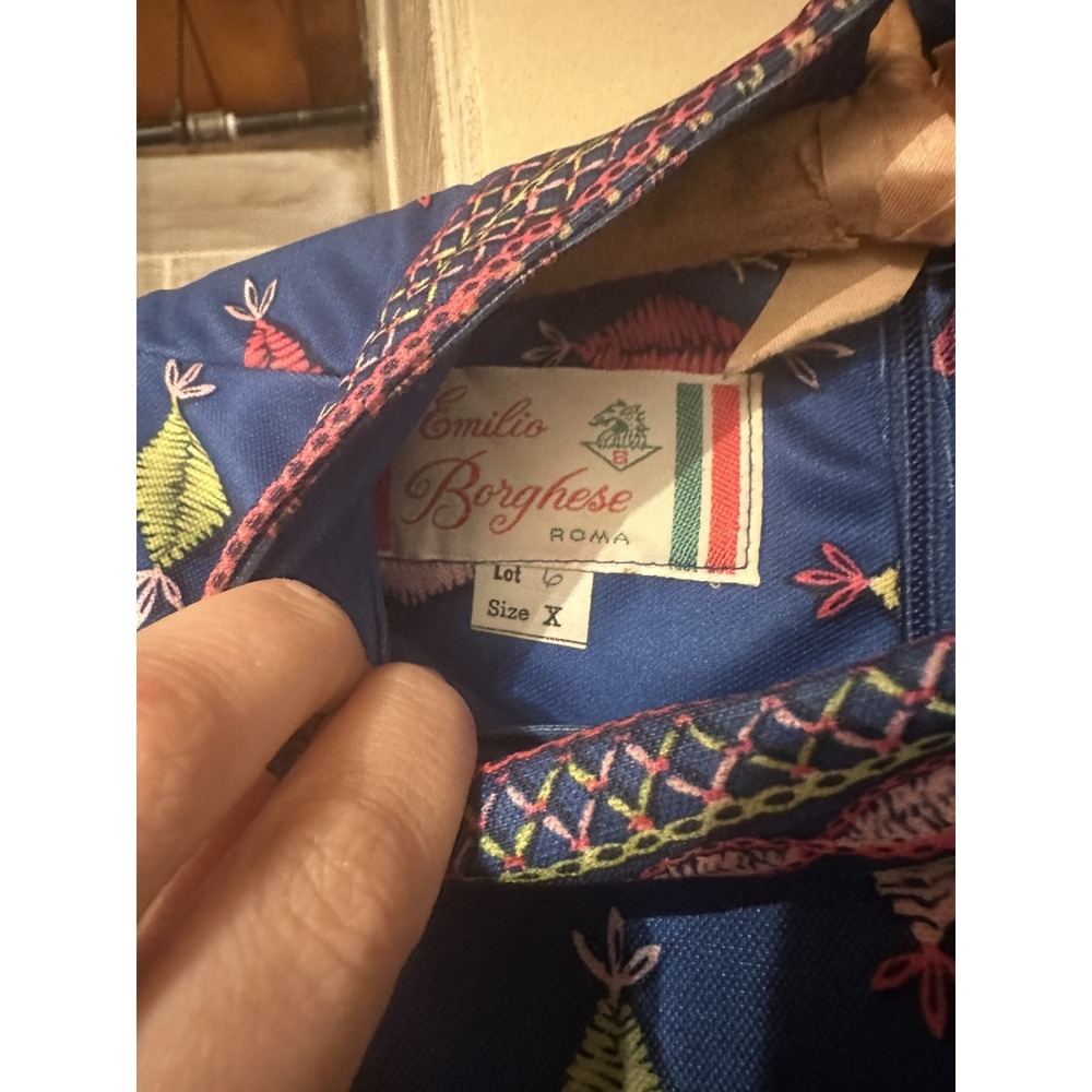 Vintage 1960-1970's Emilio Borghese Blue Pattern Dress - Picture 2 of 3